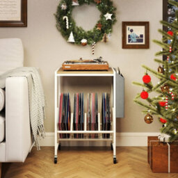 Natural Rolling Turntable Stand Vinyl Record Storage Rack - thumbnail 4