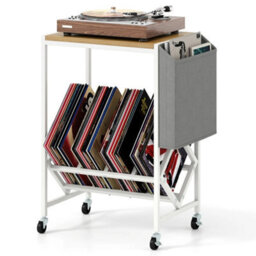 Natural Rolling Turntable Stand Vinyl Record Storage Rack - thumbnail 3