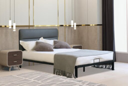 Comfy Living Metal Bedframe 5Ft Kingsize With Grey Faux Leather Headboard - thumbnail 2