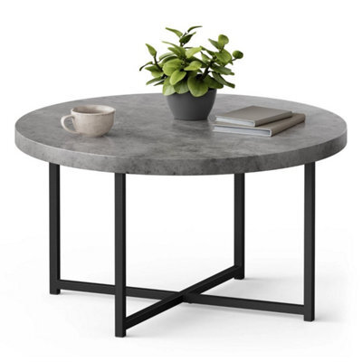 Coffee Table For Living Room, Round Grey Concrete Look - image 1