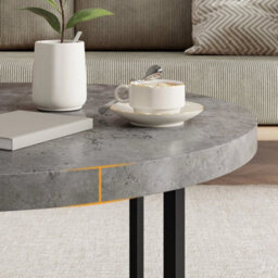 Coffee Table For Living Room, Round Grey Concrete Look - thumbnail 4