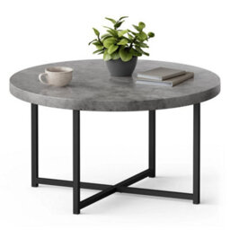 Coffee Table For Living Room, Round Grey Concrete Look - thumbnail 1