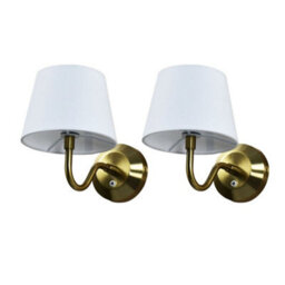 First Choice Lighting Set Of 2 Hamilton - Brass Rechargeable Wall Lights With White Shades