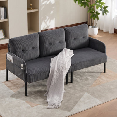 Abrihome Oversized Loveseat, Corduroy Upholstered Couch, Cozy Bedroom Sofa With Metal Legs & Side Pockets,for Living Room, Bedroom, Grey - image 1