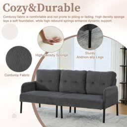 Abrihome Oversized Loveseat, Corduroy Upholstered Couch, Cozy Bedroom Sofa With Metal Legs & Side Pockets,for Living Room, Bedroom,  Grey - thumbnail 2