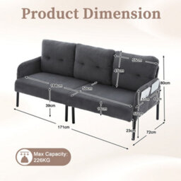 Abrihome Oversized Loveseat, Corduroy Upholstered Couch, Cozy Bedroom Sofa With Metal Legs & Side Pockets,for Living Room, Bedroom,  Grey - thumbnail 5