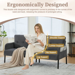 Abrihome Oversized Loveseat, Corduroy Upholstered Couch, Cozy Bedroom Sofa With Metal Legs & Side Pockets,for Living Room, Bedroom,  Grey - thumbnail 4