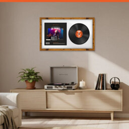 "30X17"" Rustic Oak Modern Vinyl Record Frame With White Mount For 12 Inch Lp Album Cover & Disc - Ak Frames" - thumbnail 8