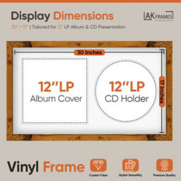 "30X17"" Rustic Oak Modern Vinyl Record Frame With White Mount For 12 Inch Lp Album Cover & Disc - Ak Frames" - thumbnail 2