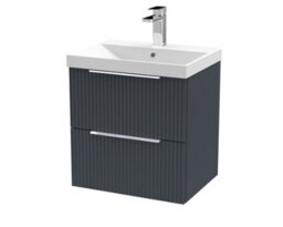 Hudson Reed Fluted Wall Hung 2-Drawer Vanity And Thin-Edge Basin, Contemporary Sink Vanity Unit, Soft Black, 500mm - thumbnail 5