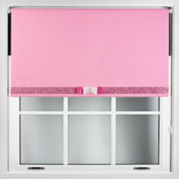 Furnished Pink Blackout Roller Blind With Decorative Pink Glitter & Fuchsia Bow - Trimmable (W)105Cm X (L)210Cm