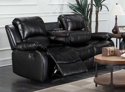 Faux Leather Black 3 Seater Manual Recliner Sofa - image 1