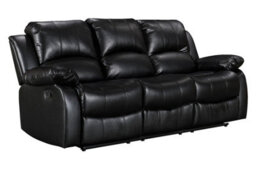 Faux Leather Black 3 Seater Manual Recliner Sofa - thumbnail 4
