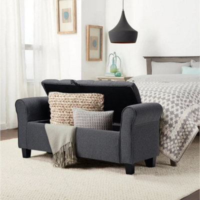 Living And Home Grey Linen Upholstered Storage Ottoman Bench Chaise Bed End Bench With Armrest 115Cm W X 40Cm D X 48Cm H - image 1