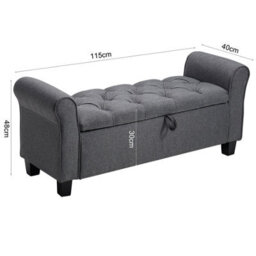 Living And Home Grey Linen Upholstered Storage Ottoman Bench Chaise Bed End Bench With Armrest 115Cm W X 40Cm D X 48Cm H - thumbnail 5
