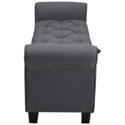 Living And Home Grey Linen Upholstered Storage Ottoman Bench Chaise Bed End Bench With Armrest 115Cm W X 40Cm D X 48Cm H - thumbnail 4