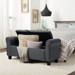 Living And Home Grey Linen Upholstered Storage Ottoman Bench Chaise Bed End Bench With Armrest 115Cm W X 40Cm D X 48Cm H - thumbnail 1
