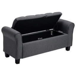 Living And Home Grey Linen Upholstered Storage Ottoman Bench Chaise Bed End Bench With Armrest 115Cm W X 40Cm D X 48Cm H - thumbnail 7