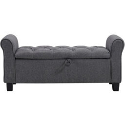 Living And Home Grey Linen Upholstered Storage Ottoman Bench Chaise Bed End Bench With Armrest 115Cm W X 40Cm D X 48Cm H - thumbnail 3