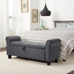 Living And Home Grey Linen Upholstered Storage Ottoman Bench Chaise Bed End Bench With Armrest 115Cm W X 40Cm D X 48Cm H - thumbnail 2