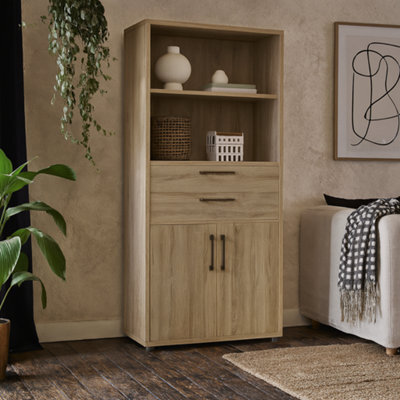 Wyld Haus Dris Natural Oak Effect Bookcase With 2 Shelves, 2 Drawers And 2 Doors - image 1