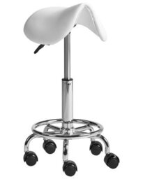 Wyld and Coco Saddle Stool White Faux Leather, Height-Adjustable Swivel 53-70 Cm, Compact Design - thumbnail 1