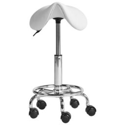 Wyld and Coco Saddle Stool White Faux Leather, Height-Adjustable Swivel 53-70 Cm, Compact Design - thumbnail 3