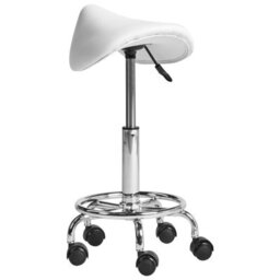 Wyld and Coco Saddle Stool White Faux Leather, Height-Adjustable Swivel 53-70 Cm, Compact Design - thumbnail 4