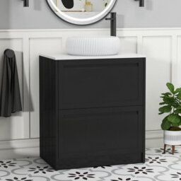 Royal Bathrooms Royal Bathroom Elmore 700mm Matt Nocturne Black Freestanding Bathroom Vanity Unit 2 Drawer Plain White Worktop With Milan Basin - thumbnail 1