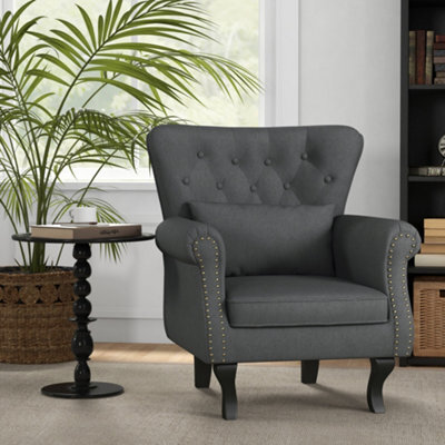 Homcom Wingback Armchair, Chesterfield-Style Accent Chair, Dark Grey - image 1