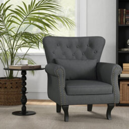 Homcom Wingback Armchair, Chesterfield-Style Accent Chair, Dark Grey - thumbnail 1