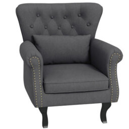 Homcom Wingback Armchair, Chesterfield-Style Accent Chair, Dark Grey - thumbnail 2