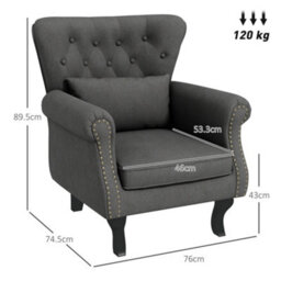 Homcom Wingback Armchair, Chesterfield-Style Accent Chair, Dark Grey - thumbnail 3