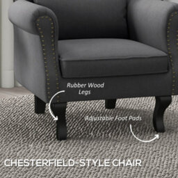 Homcom Wingback Armchair, Chesterfield-Style Accent Chair, Dark Grey - thumbnail 6