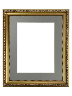 Frames By Post Shabby Chic Gold Frame With Dark Grey Mount For Image Size 10 X 4 Inch