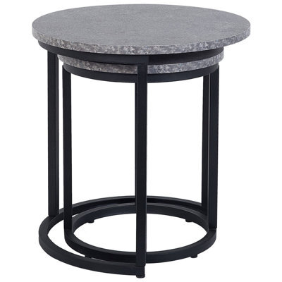 Beliani Two-Piece Nest Of Tables, Dark Concrete-Effect Tops, Hairpin Iron Frame, Grey. - image 1