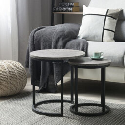Beliani Two-Piece Nest Of Tables, Dark Concrete-Effect Tops, Hairpin Iron Frame, Grey. - thumbnail 2