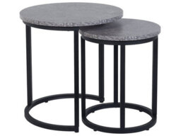 Beliani Two-Piece Nest Of Tables, Dark Concrete-Effect Tops, Hairpin Iron Frame, Grey. - thumbnail 3