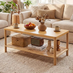2 Tier Boho Coffee Table For Living Room Rectangular Center Table With Frame - thumbnail 5