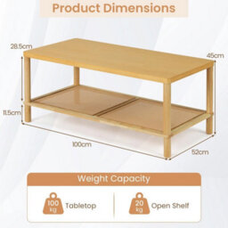 2 Tier Boho Coffee Table For Living Room Rectangular Center Table With Frame - thumbnail 2