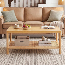 2 Tier Boho Coffee Table For Living Room Rectangular Center Table With Frame - thumbnail 4