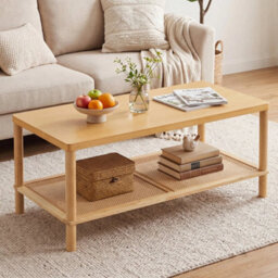2 Tier Boho Coffee Table For Living Room Rectangular Center Table With Frame - thumbnail 3