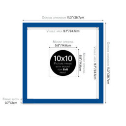 "10X10"" Blue Picture Frame - 10X10"" Square Frame With 6X6"" Mount For 10X10""/6X6"" Pictures Art Deco Style Room Decor, 1 Pack" - thumbnail 2