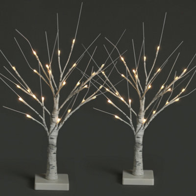 Netta Set Of 2 2Ft Twig Birch Tree With Pre-Lit With 24 Warm White Leds - Battery Powered - White - image 1