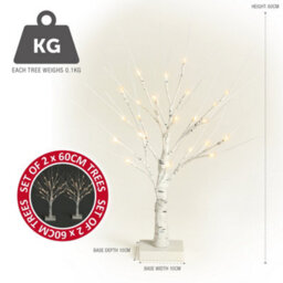 Netta Set Of 2 2Ft Twig Birch Tree With Pre-Lit With 24 Warm White Leds - Battery Powered - White - thumbnail 7