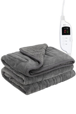 Monhouse Heated Throw - Electric Blanket - Digital Controller - 9Hr Timer 9 Heat Settings - Single 130X160Cm - Dark Grey Shearling - image 1