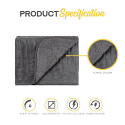 Monhouse Heated Throw - Electric Blanket - Digital Controller - 9Hr Timer 9 Heat Settings - Single 130X160Cm - Dark Grey Shearling - thumbnail 7