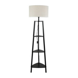 Valuelights Hiru Black 3 Tier Shelf Floor Lamp With White Trim Linen Shade And Bulb - thumbnail 5