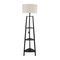 Valuelights Hiru Black 3 Tier Shelf Floor Lamp With White Trim Linen Shade And Bulb - thumbnail 3