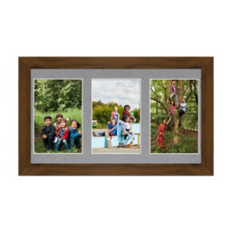 AK Frames 40X20Cm Walnut Modern Multi Photo Frame With Mid Grey Mount - Holds 3 Apertures (3X) 6X4 Photos